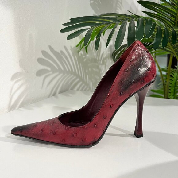 Gucci by Tom Ford Red Ostrich Pointed Toe Pumps size 7 - Picture 6 of 10